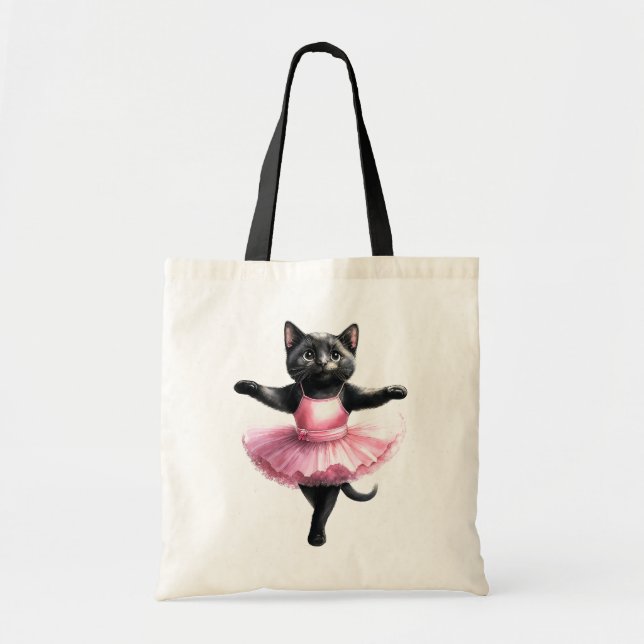 Bolso De Tela Ballet de baile de gatito negro lindo (Frente)