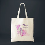 Bolso De Tela Ballet de color rosa zapato de doncella de honor<br><div class="desc">Una elegante bolsa de té para tu fiesta de bodas que dice dama de honor. Un diseño de acuarela de bonito con unas zapatillas de ballet rosadas rodeadas de flores de peonía rosada,  una bonita proa y algunas manchas de pintura acuarela. Muy suave,  elegante y gentil.</div>