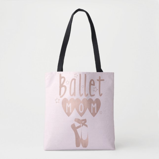 Bolso De Tela Ballet Mom Pink Rose Gold Stars & Hearts (Anverso)