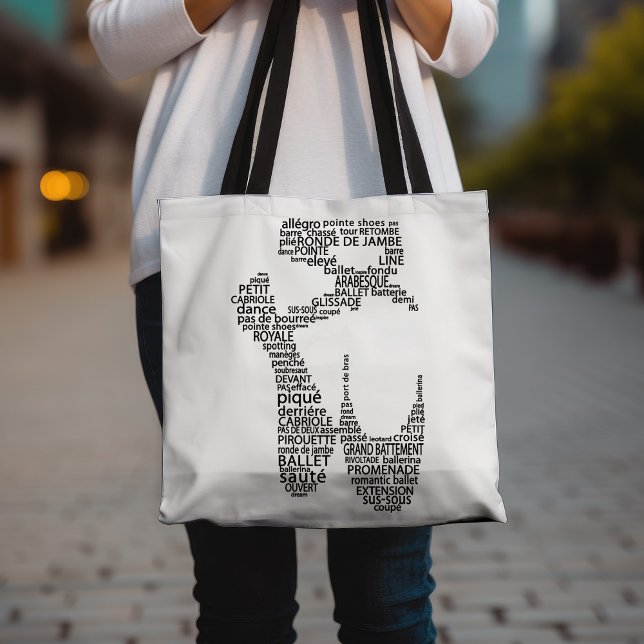 Bolso De Tela Ballet Pointe Shopography Typography Black and Whi (Subido por el creador)