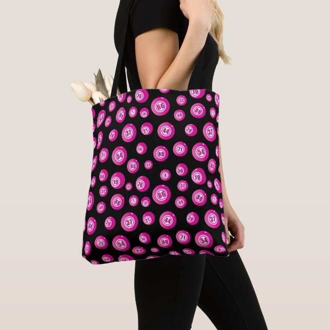 Bolso De Tela Balls de Bingo Fun Pink and Black (Detalle)