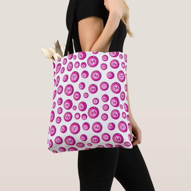 Bolso De Tela Balls de Bingo Fun Pink and White (Detalle)