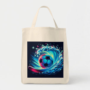 Bolso De Tela Balón de fútbol de olas futurista océano surf