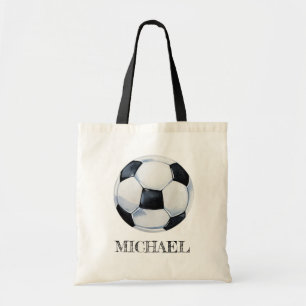 Bolso De Tela Balón de fútbol de watercolor con nombre personali