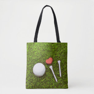 Bolso De Tela Balón de golf con té y amor al corazón novias Tote