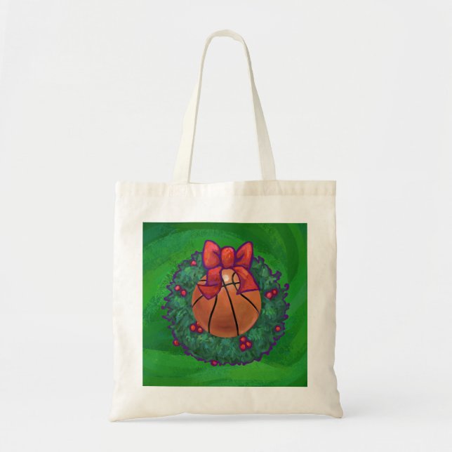 Bolso De Tela Baloncesto en Wreath Navidades (Frente)