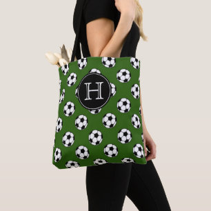 Bolso De Tela Balones de Fútbol Negro y Blanco sobre Monograma V