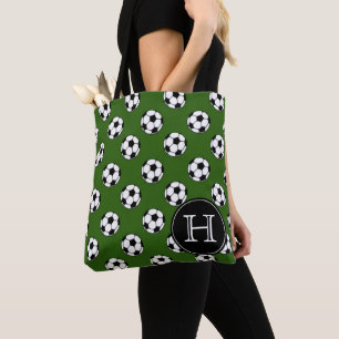 Bolso De Tela Balones de Fútbol Negro y Blanco sobre Monograma V