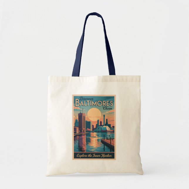 Bolso De Tela Baltimore Maryland Skyline Travel Art Vintage (Frente)
