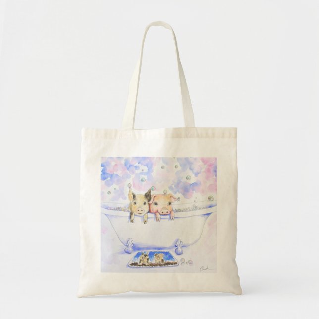 Bolso De Tela Bañar lechones en la pintura de Tub (Frente)