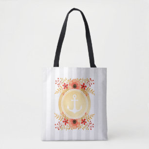 Bolso De Tela Banca Náutica Dorada Floral Floral