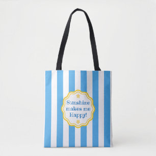 Bolso De Tela Banda ancha blanca y azul Sunshine de moda