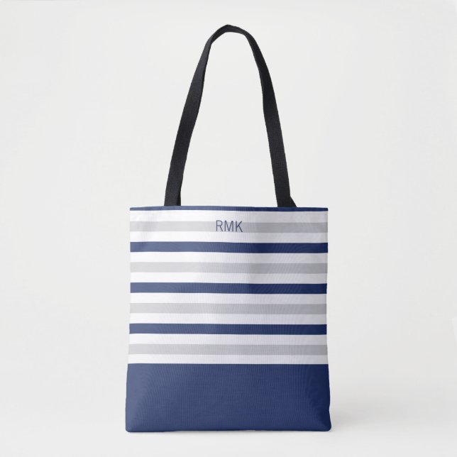 Bolso De Tela Banda azul y gris monograma (Anverso)