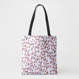 Bolso De Tela Banda de aves en rosa y púrpura
