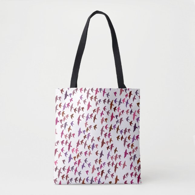 Bolso De Tela Banda de aves en rosa y púrpura (Anverso)
