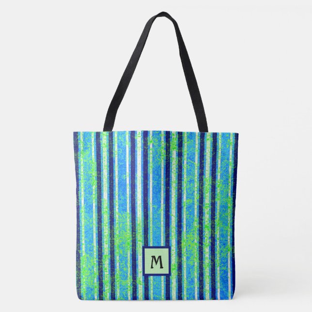 Bolso De Tela Banda de Batik Beach Stripes Monograma Tote Bag (Anverso)