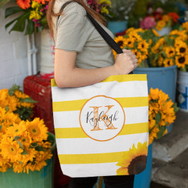 Bolso De Tela Banda de oro y girasol monogramado personalizado