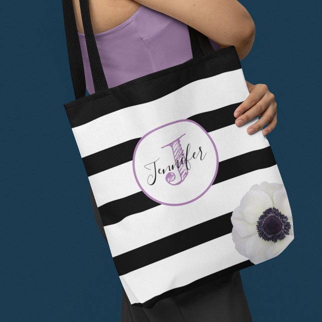 Bolso De Tela Banda negra y monogramada anémona personalizada (Subido por el creador)