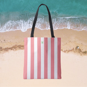 Bolso De Tela Banda rosada de cabana y monograma verde personali