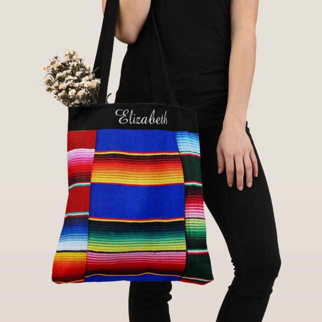 Bolso De Tela Banda Tote Bag con franja serape personalizada (Detalle)
