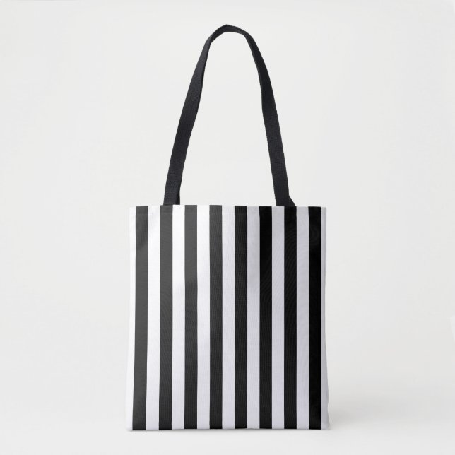 Bolso De Tela Banda Vertical Negra Y Blanca (Anverso)