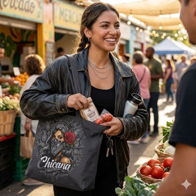Bolso De Tela Bandana Impreso Chicana (Bandana Print Chicana Tote Bag)