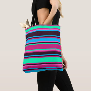 Bolso De Tela Bandas audaces en Magenta, Aqua y Blue Tote Bag