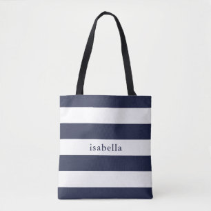 Bolso De Tela Bandas azules y blancas con nombre