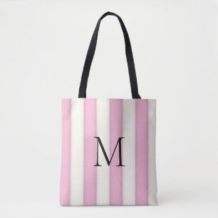 Bolso De Tela Bandas blancas rosadas y antiguas monogramadas