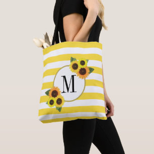 Bolso De Tela Bandas brillantes Girasoles Amarillos Monograma Fl