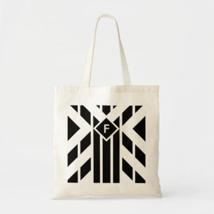 Bolso De Tela Bandas cuadrilaterales negras sobre blanco con mon