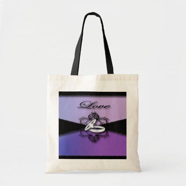 Bolso De Tela bandas de boda elegantes boda púrpura y negro (Frente)
