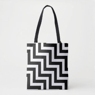 Bolso De Tela Bandas de Chevron diagonales grandes en blanco y n