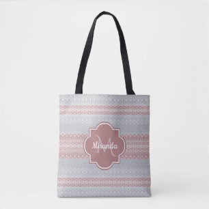 Bolso De Tela Bandas de Knit Gris y Rosa Dusky de moda y Monogra