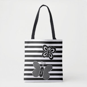 Bolso De Tela Bandas de mariposa blancas y negras a la moda con