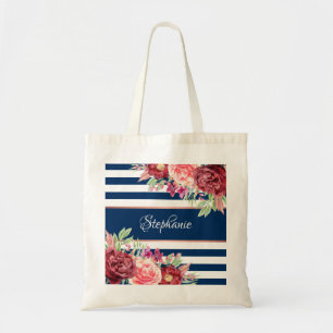 Bolso De Tela Bandas de Monograma Floral de la Marina de Borgoña