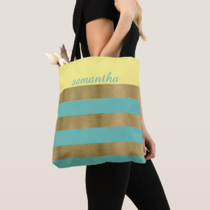 Bolso De Tela Bandas de oro y Verde azulado