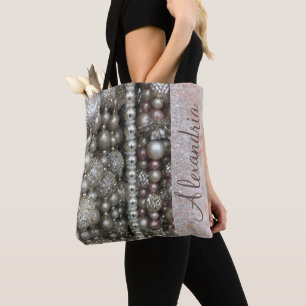 Bolso De Tela Bandas de plata espumosa y rosadas
