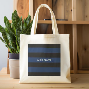 Bolso De Tela Bandas de rugby azul y negro de la marina con nomb