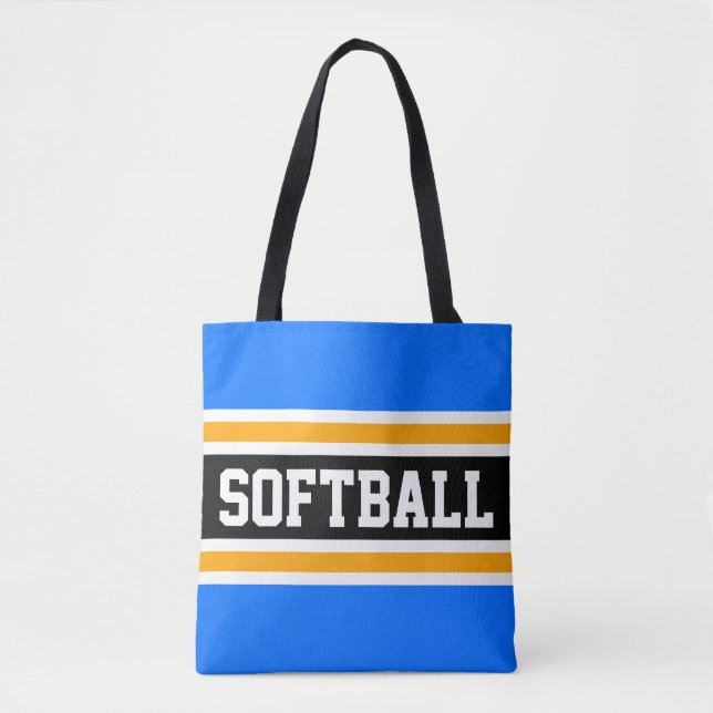 Bolso De Tela Bandas de SOFTBALL azul azul amarillo azul brillan (Anverso)