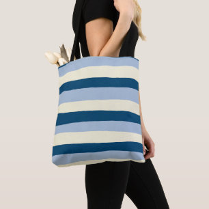 Bolso De Tela Bandas desiguales: azul oscuro, azul claro y crema