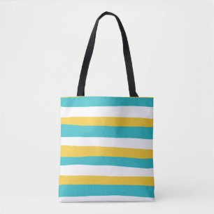 Bolso De Tela Bandas desiguales - turquesa y amarilla
