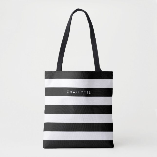 Bolso De Tela Bandas en blanco y negro (Anverso)
