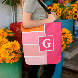 Bolso De Tela Bandas en rosa, blanco y naranja con Monograma