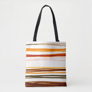 Bolso De Tela Bandas geométricas, ilustracion de acuarela naranj