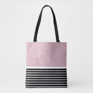 Bolso De Tela Bandas horizontales y monograma rosados negros