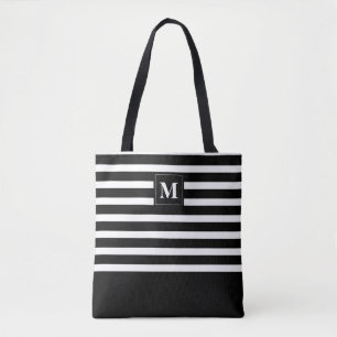 Bolso De Tela Bandas modernas en blanco y negro con monograma