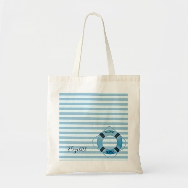 Bolso De Tela Bandas náuticas y azules claras (Frente)