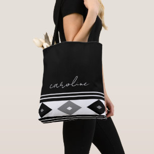 Bolso De Tela Bandas negras y blancas y formas de diamante