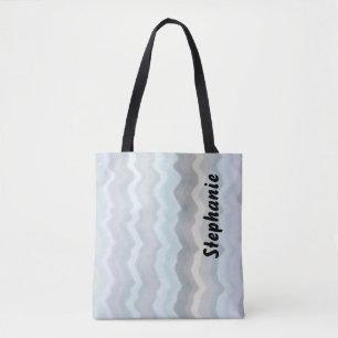 Bolso De Tela Bandas pastel monogramo ondas lavanda gris azul